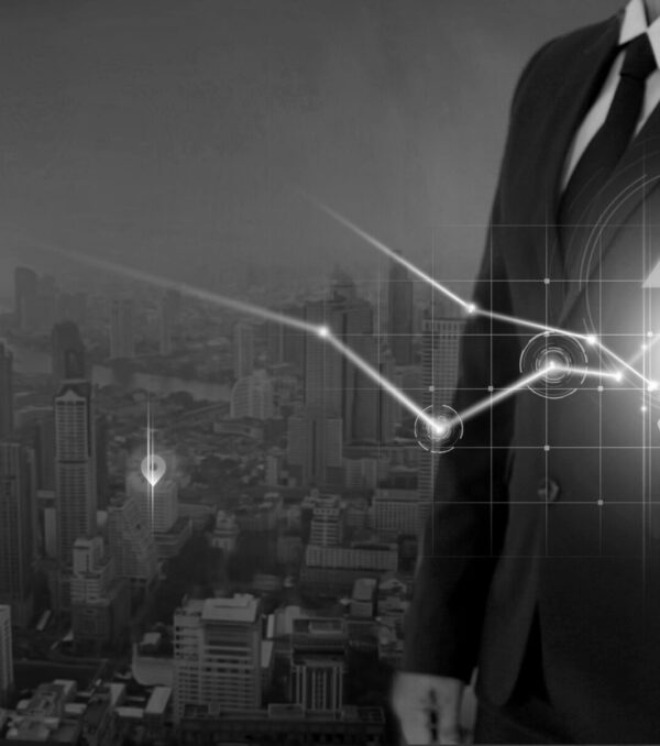 Businessman holding big arrow and graph growth of business, Abstract of financial and investment, Analysis, Strategy and planning, Economic growth chart, Progress or success concept.